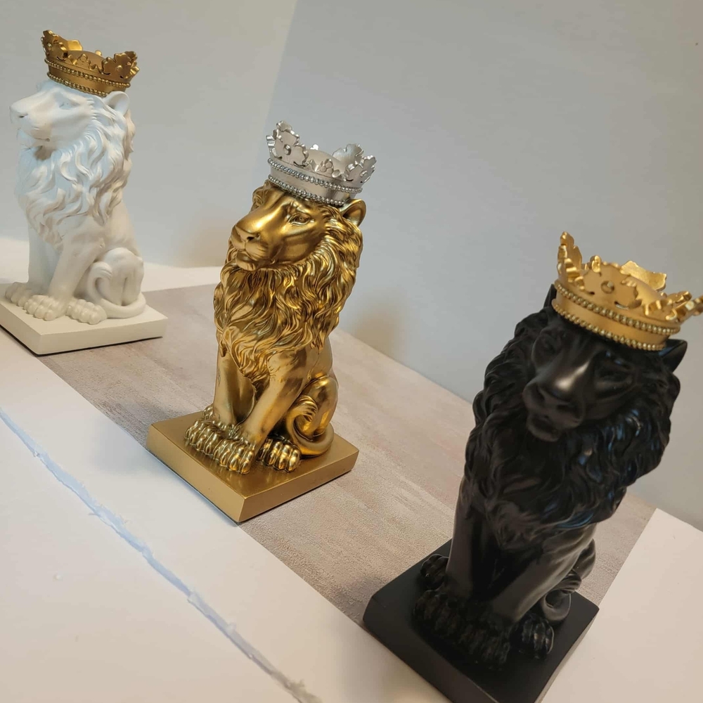 ARTGENIUS Set Of 3 Crowned Lion Statues - Picture 3 of 10